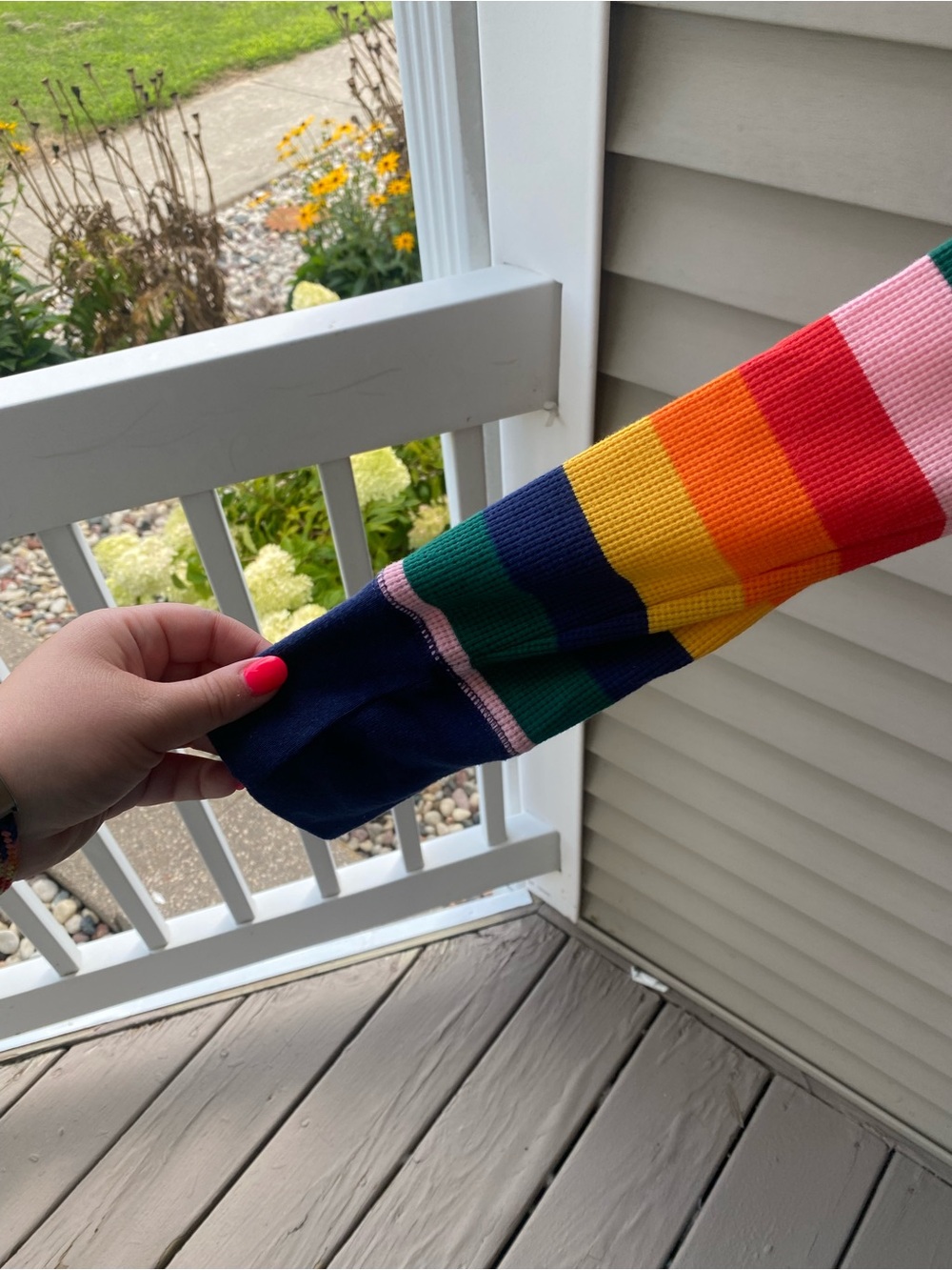 Old Navy Multicolor Rainbow Stripe Long Sleeve Waffle Knit Pajama Top - Picture 4 of 7